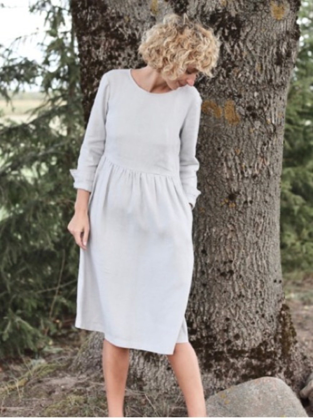 NWT OFFON GREY LONG SLEEVE LINEN DRESS Size XL